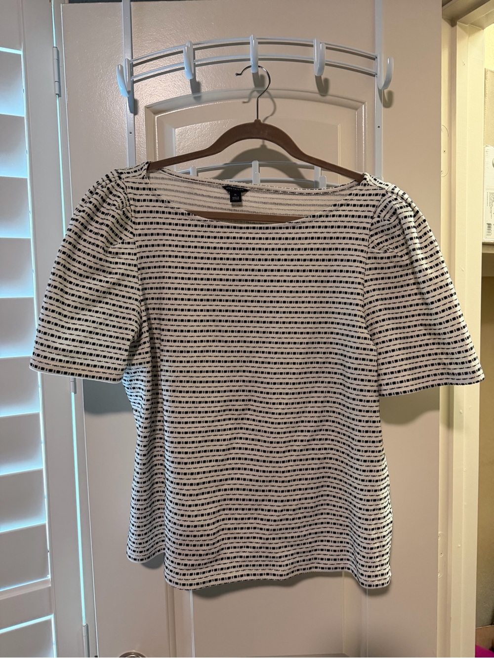 Ann Taylor Black and White Striped Boatneck Blouse